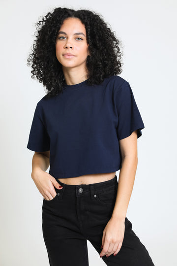 Everyday Oversized Cropped Tee - Navy