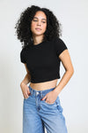 Essential Cropped Thermal Tee - Black