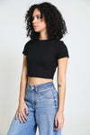 Essential Cropped Thermal Tee - Black