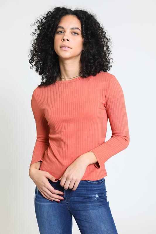 Everday Long Sleeve Ribbed Tee - Terracotta Rose