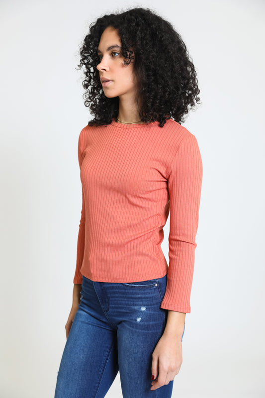 Everday Long Sleeve Ribbed Tee - Terracotta Rose
