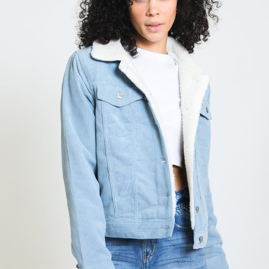 Iris Corduroy Sherpa Jacket - Dusty Blue – Rewash Brand