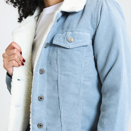 Iris Corduroy Sherpa Jacket - Dusty Blue – Rewash Brand