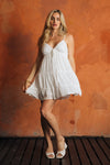 SUMMER SMOCKED BABY DOLL MINI DRESS - WHITE