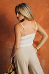 SMOCKED LINEN TIE TOP - SOFT VANILLA