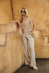 LUNA BOARDWALK WIDE LEG PANT - LIGHT SAND