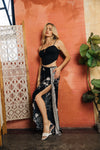 WIDE LEG BORDER WRAP PANT - BLACK FLORAL