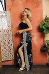 WIDE LEG BORDER WRAP PANT - BLACK FLORAL