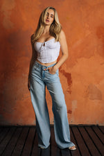 Alexa Raw Hem High Rise Jeans - Medium Blue Black