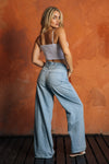 Alexa Raw Hem High Rise Jeans - Medium Blue Black