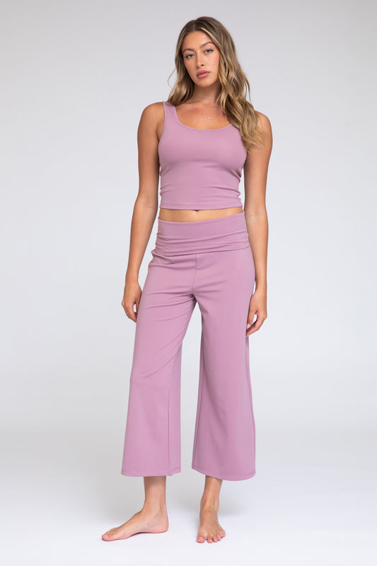 Luxe Fold Over Cropped Wide Leg Set - Elder Berry