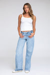 Low Hem Classic Rise A-Line Jeans - Light  Indigo