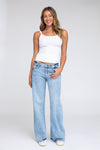 Low Hem Classic Rise A-Line Jeans - Light  Indigo