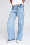 Low Hem Classic Rise A-Line Jeans - Light  Indigo
