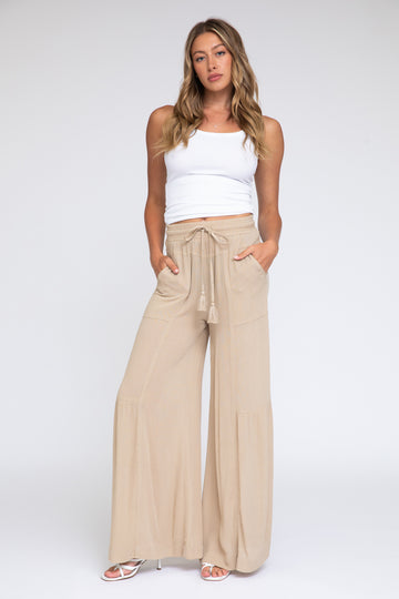 TIE WAIST WIDE LEG PANT - BLONDEWOOD