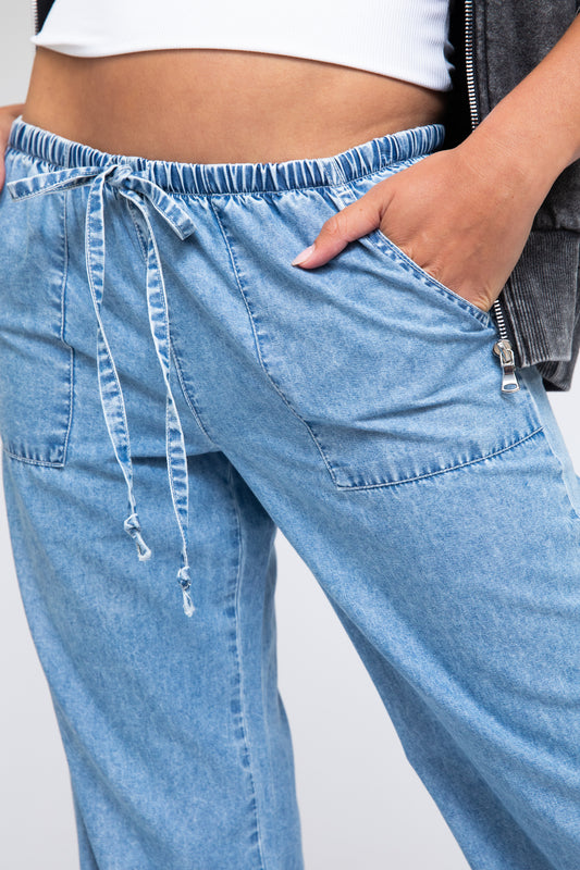 LOW RISE FLARE PANTS - MEDIUM INDIGO