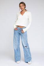 Ashley Classic Low Rise Distressed Baggy Jeans - LIGHT MEDIUM INDIGO