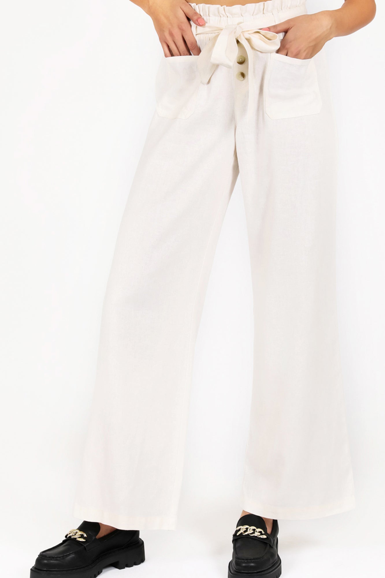 SELF TIE PAPER BAG WIDE LEG ECRU