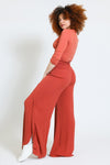 SMOCKED FRONT WRAP WIDE LEG PANT- MAPLE ROCK