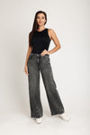 Super High Rise Seamed Wide Leg Jeans - Black Carbon