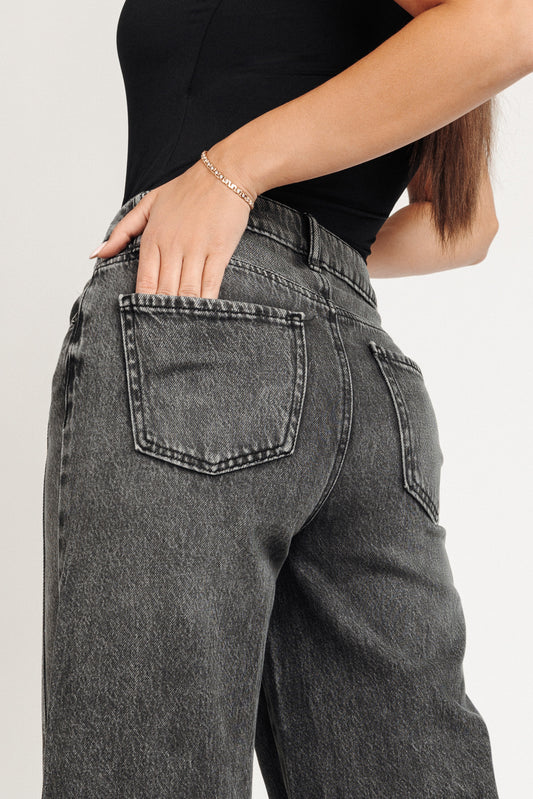 Super High Rise Seamed Wide Leg Jeans - Black Carbon