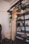 TIE WAIST TIERED WIDE LEG PANT - Khaki Mist