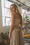 TIE WAIST TIERED WIDE LEG PANT - Khaki Mist