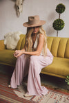 TIE WAIST TIERED WIDE LEG PANT - MAUVE