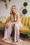 TIE WAIST TIERED WIDE LEG PANT - MAUVE