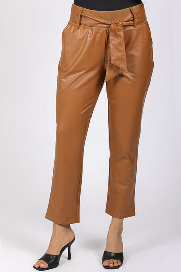 Vegan Leather Belted Straight Pant