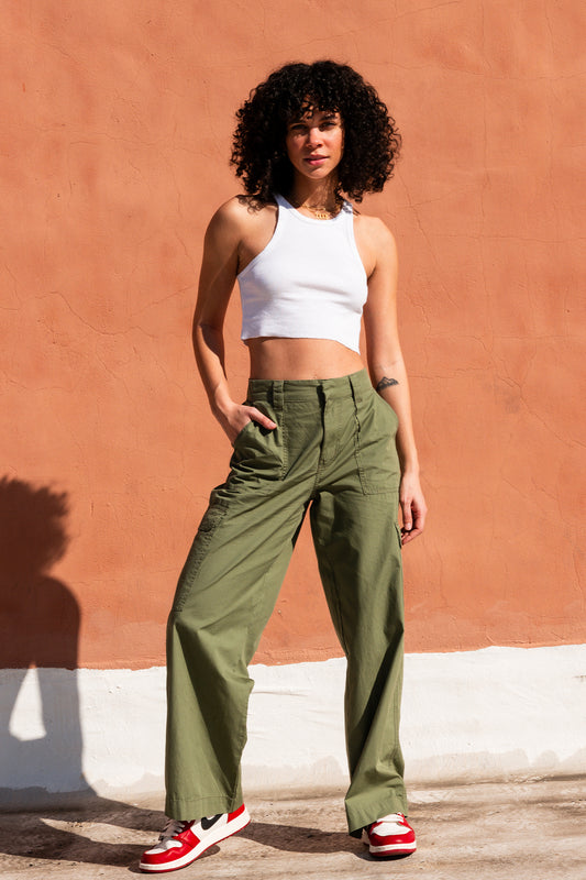 WIDE LEG CARGO PANT - OLIVE