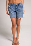 Stylish Belle's Baggy Bermuda Short - Medium Indigo, crafted from 100% cotton for comfort and trend.
