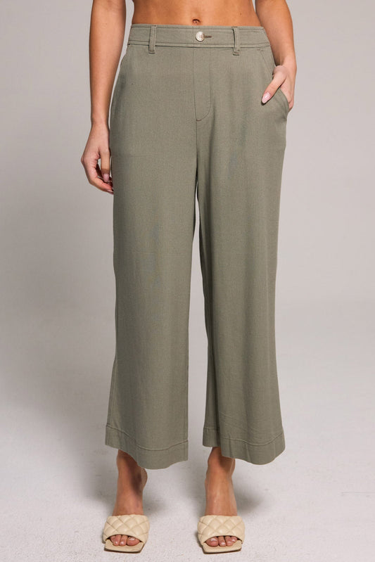 Wide Leg Crop Pant - Dusty Sage