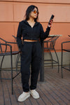 Everyday Cropped Zip Up Hoodie - Black