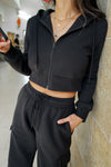 Everyday Cropped Zip Up Hoodie - Black
