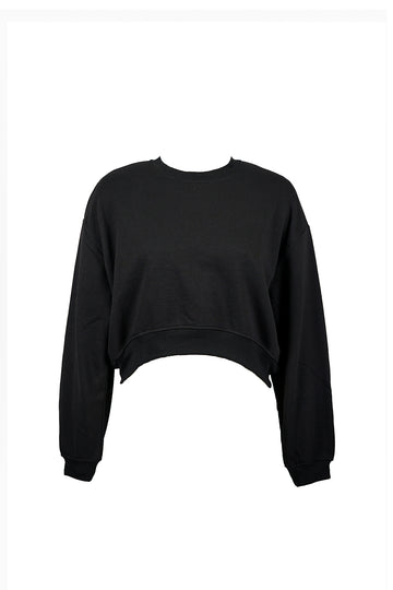 Everyday Cropped Crew Neck Sweatshirt - Black