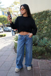 Everyday Cropped Crew Neck Sweatshirt - Black