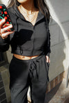 Everyday Cropped Zip Up Hoodie - Black