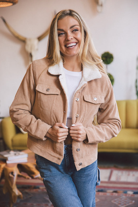 Iris Corduroy Sherpa Jacket - Camel