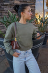 Everyday Cropped Crew Neck Sweatshirt - Olive