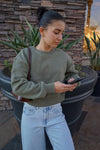 Everyday Cropped Crew Neck Sweatshirt - Olive