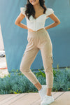 The Ribbed Waist Cargo Jogger - Taupe