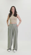 WIDE LEG BUTTON FLY PANT - DUSTY SAGE