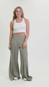 TIE WAIST TIERED WIDE LEG PANT - DUSTY SAGE