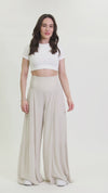 TIE WAIST TIERED WIDE LEG PANT - LIGHT SAND