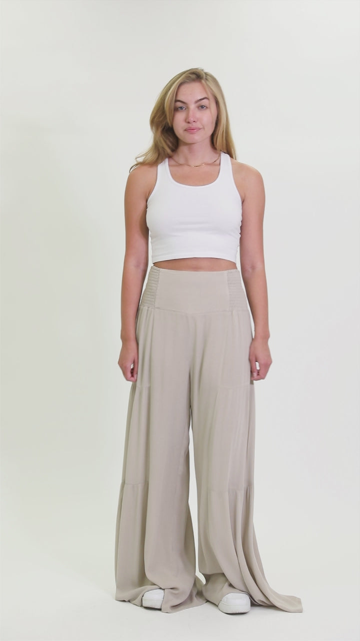 Tie Waist Tiered Wide Leg Pant - Vintage Clay – Rewash Brand
