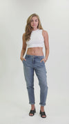 HIGH RISE CARPENTER MOM JEANS - 70'S BLUE