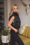 Luxe Vegan Leather Puffer Vest - Black