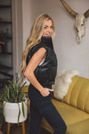 Luxe Vegan Leather Puffer Vest - Black