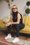 Luxe Vegan Leather Puffer Vest - Black